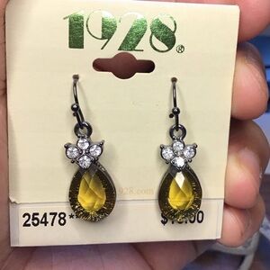 1928 Gold Teardrop Earrings with Crystal Accents
